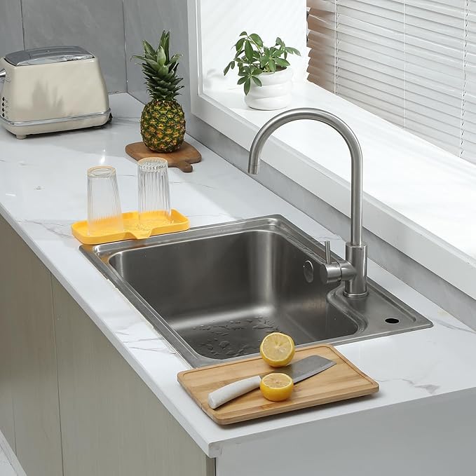 Silicone Bathroom Soap Dishes with Drain Spout-Bathroom and Kitchen Sink Organizer,Sponge Holder,Dish Soap Tray,Perfect for Dispenser,Scrubber,Bottle,Cup on Sink or Counter-Yellow 9.6"×5.3" - Bloomnest