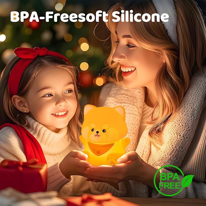 Cute Red Panda Night Light,Rechargeable Lamp for Kids Room with Timer,Cute Stuff Desk Decor Dimmable Touch Silicone Animal Night Light for Kids,Squishy Lamp for Baby Nursery Bedroom - Bloomnest