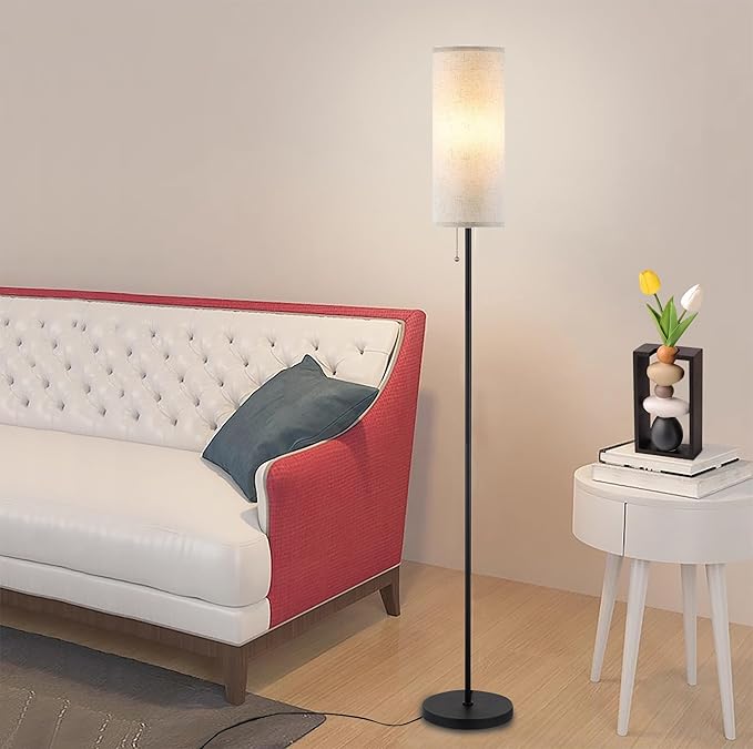 Floor Lamp for Living Room, Modern Standing Lamps with Lampshade, Minimalist Tall Lamp with Chain Switch for Living Room, LED Bulb Included (Beige Shade) - Bloomnest