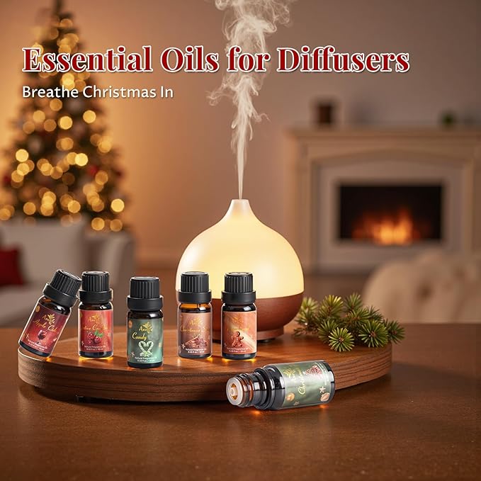 Christmas Essential Oil Set, Essential Oils for Diffusers for Home, Fragrance Oil Gift Set | Gingerbread, Candy, Christmas Tree, Spice, Cranberry, Apple Cider | Aromatherapy, Candle & Soap Making - Bloomnest