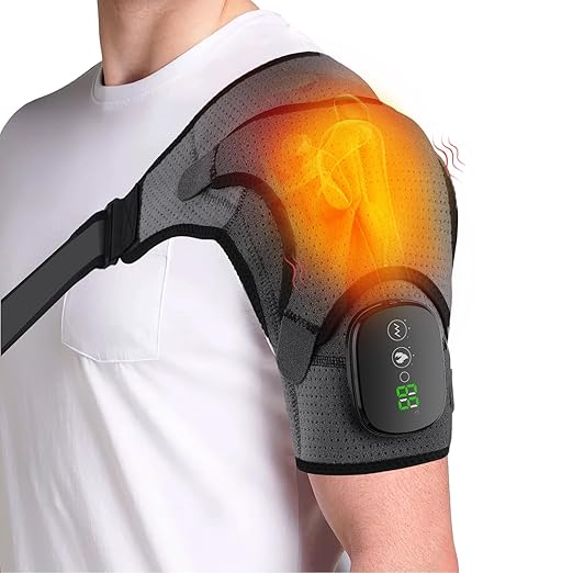 Heated Shoulder Wrap with Massage, Portable Heated Shoulder Brace for Women Men, Cordless Vibration Shoulder Heating Pad for Neck and Shoulder, 3 Heating Setting Shoulder Massager Wrap Braces - Bloomnest