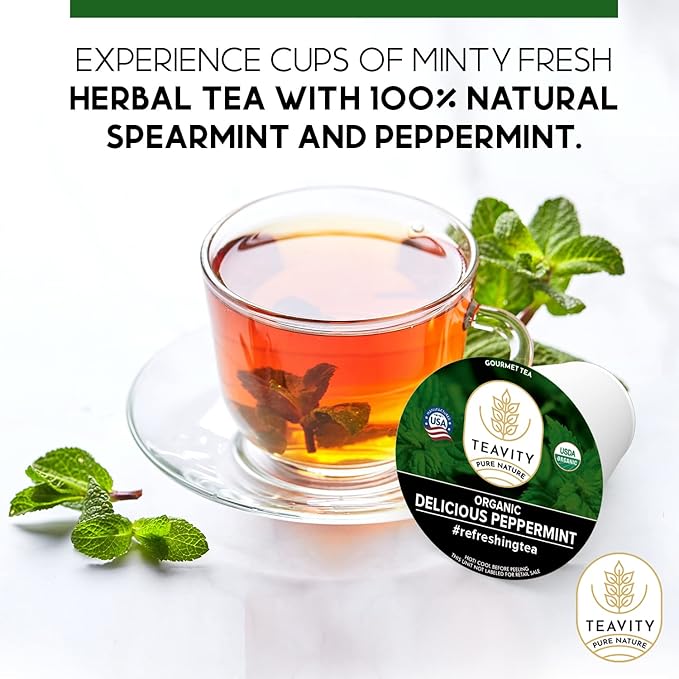 Organic Peppermint Tea Pods for Keurig - Decaf Tea - by Teavity (24 Tea Pods) - Bloomnest