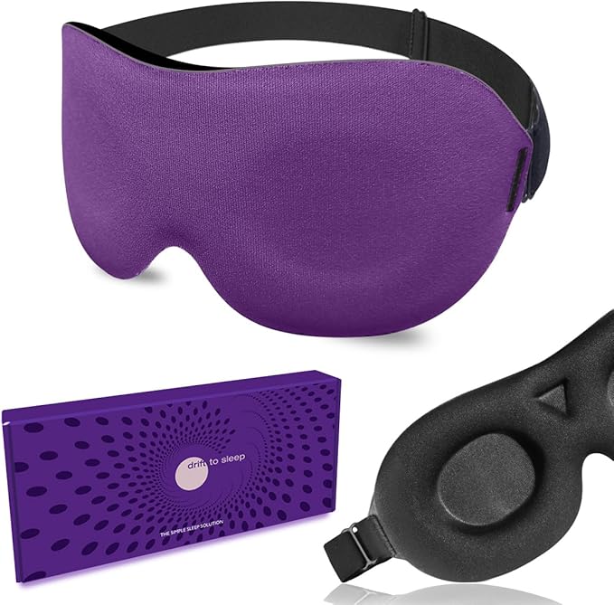 DTS Eye Masks for Side Sleepers Men Women Zero Eye Pressure 3D Cups Complete Light Blocking Night Blindfold with Adjustable Strap Shade Cover Sleeping Mask for Travel Nap Work Home (Purple) - Bloomnest