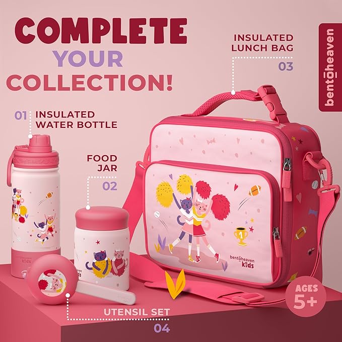 Bentoheaven Kids Water Bottle Stainless Steel for Boys & Girls, 2 Lids (Chug & Straw), Handle & Silicone Boot, Reusable Metal Leak-proof Insulated Tumbler, School & Sports 17oz (Pink) - Bloomnest