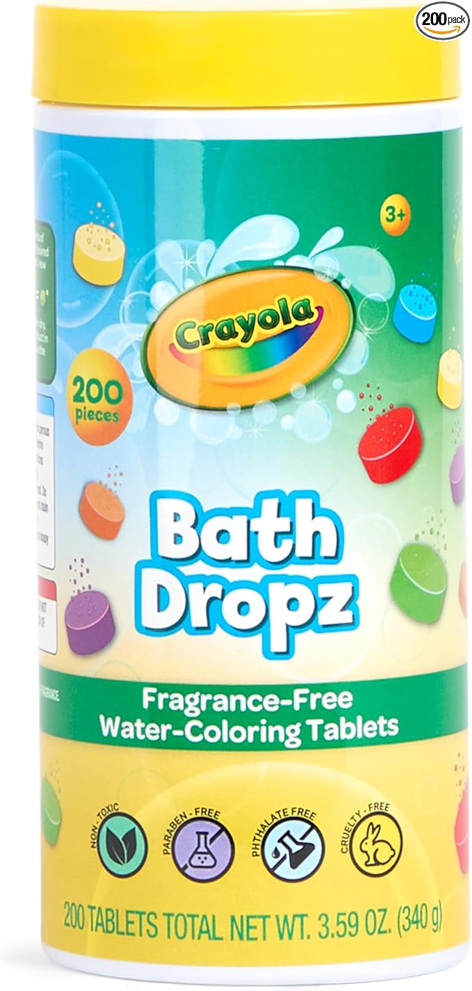 Crayola Bath Dropz Color Changing Tablets, 200 Piece Fizzies Bath Bombs in Assorted Colors, Fragrance Free, Water-Coloring Tablets - Bloomnest