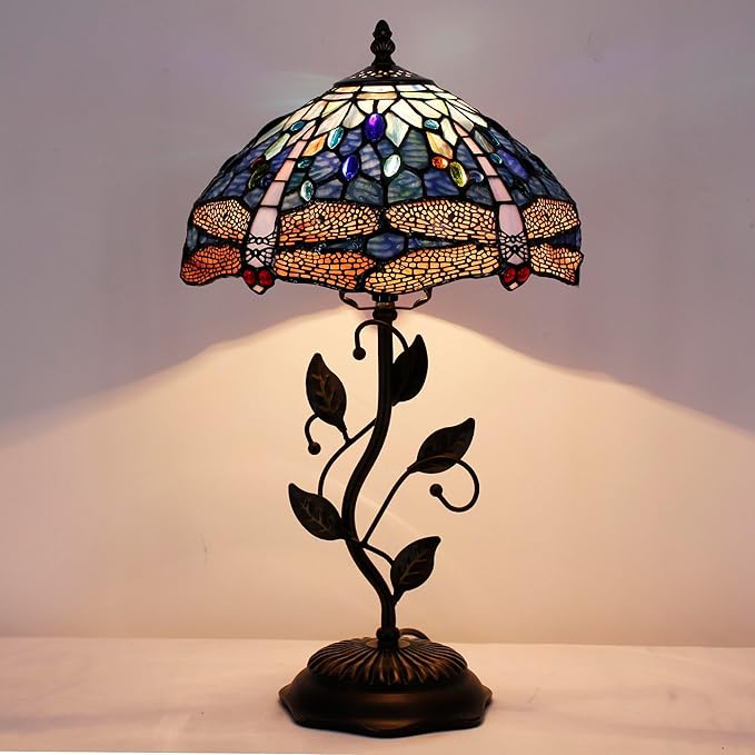 Tiffany Lamp Table Lamp Stained Glass Desk Lamps 12X12X19 Inches Reading Light Decor Bedroom Living Room (Blue Cloudy Dragonfly Style) - Bloomnest