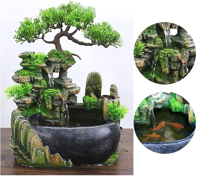 Rockery Stream Tabletop Fountain, Zen Meditation Indoor Waterfall Feature with Automatic Pump and Switch, Desktop Fountain for Home Office Bedroom Decoration (B) - Bloomnest