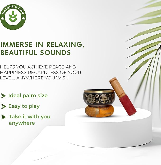 Nature's Own Tibetan Singing Bowl Set - 3.5 Inch, Black - Handcrafted in Nepal, Easy to Play - Ideal for Meditation, Yoga, Chakra Healing, Stress Relief, Spiritual Gifts for Men & Women - Bloomnest