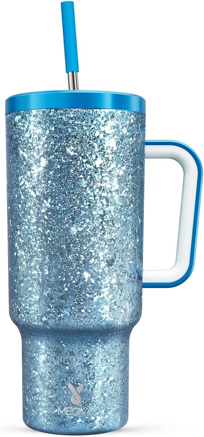 Meoky 40 oz Tumbler with Handle for Travel: Stainless Steel Insulated Tumbler with Lid and Straw - 100% Leak Proof Tumbler for Car Road Trips - Travelers Commuters Workers, Crystal - Bloomnest
