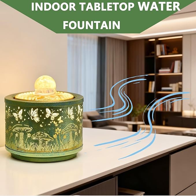 Indoor Tabletop Round Water Fountain - Home Kitchen Office Decoration Modern Design Style - Spinning Orb Abletop Fountains for Home Office Bedroom Relaxation Blue - Bloomnest