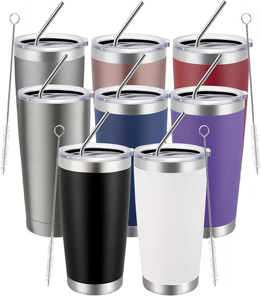 MEWAY 20oz Tumbler 8 Pack Double Wall Vacuum Insulated Travel Mug Bulk, Mix Color Stainless Steel Tumblers with Lid and Straw, Durable Powder Coated Coffee Cups for Cold & Hot Drinks（Mix Color, 8 - Bloomnest