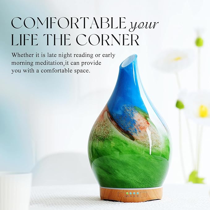 Porseme 280ml Essential Oil Diffuser Glass Color Changing Aroma Air Diffusers Aromatherapy Ultrasonic Cool Mist Humidifier 7 Running Hours Waterless Auto-Off for Sleeping, Yoga, Office (Blue Grass) - Bloomnest