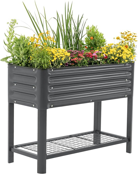 Elevated Raised Garden Bed- Slim Series, 1.5' x 3.5' Outdoor Planters Boxes with Legs & Storage Rack for Patio, 500 Lbs Weight Capacity, Raised Beds for Gardening Herbs Vegetables Flowers, Modern Gray - Bloomnest