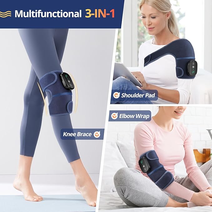 MOAJAZA Cordless Knee Massager with Heat and Vibration, Heating Pad for Knee Shoulder Elbow, Heated Knee Brace for Arthritis (Pack of 1 Blue) - Bloomnest