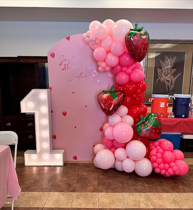 Strawberry Balloon Arch, Red and Pink Green Balloons with Strawberry Balloons Garland Arch Kit for Sweet Girl Berry First Themed Baby Shower Valentine's Day Birthday Party Decorations Set - Bloomnest