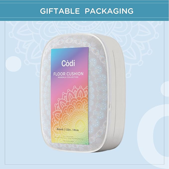 Codi Meditation Floor Pillow, Round Large Pillows Seating for Adults, Bohemian Mandala Circle Cushion for Outdoor Fireplace Yoga Living Room, 32 Inch, Memory Foam Added, Aqua - Bloomnest