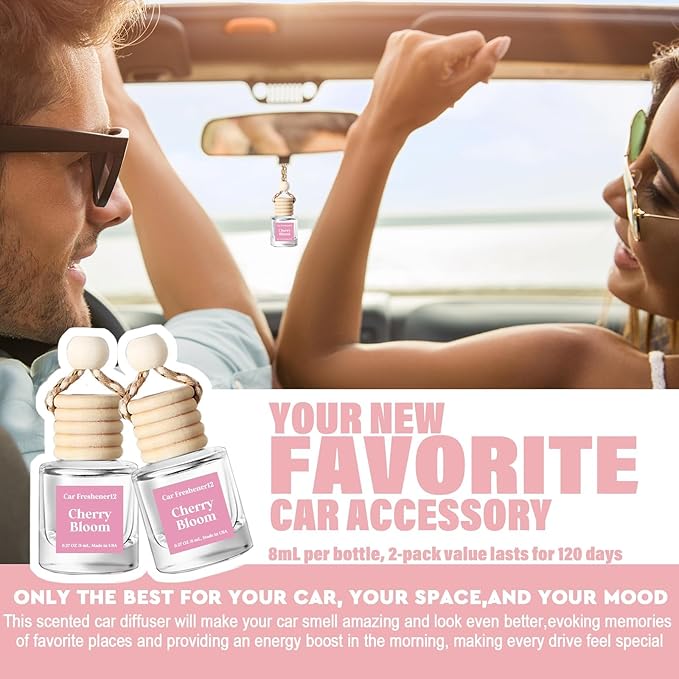 HoogaLife Car Air Freshener Diffuser 2 Pack Hanging Cherry Bloom Car Air Freshener for Women 45+ Days Long Lasting Fragrance Made in USA (C12) - Bloomnest
