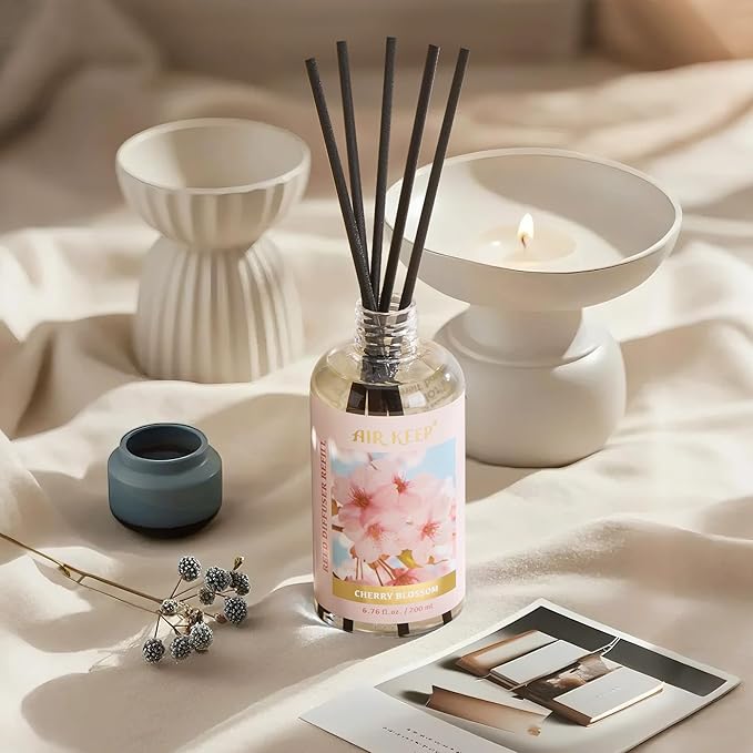 Airkeep Reed Diffuser Oil Refill with Diffuser Sticks, 6.76 Fl Oz(200ml) Cherry Blossom Scented Oils, Aroma Therapy, Home Fragrance & Air Freshener, Office Décor, Decoration - Bloomnest