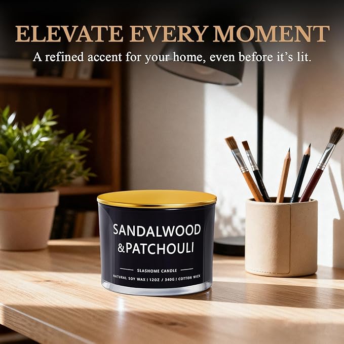 Patchouli Amber Candle, Large 3 Wick 12oz Soy Candle for Home Scented, Luxury Elegant Jar Candle Gift for Women & Men, Long-Lasting Non-Toxic Burn 60+ Hours, Warm Earthy Aromatherapy Home Décor - Bloomnest