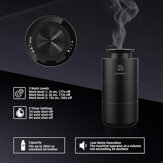 Waterless Car Oil Diffusers with 20ml Essential Oils, Aluminum USB Rechargeable Battery Powered Wireless Diffuser, 3 Timers 3 Mists Portable Aromatherapy Diffuser for Car Office Desk Room - Bloomnest