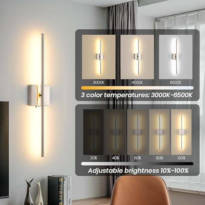 Wireless Battery Operated Wall Sconces, 11000mAh Rechargeable Brushed Nickel Wall Light with Remote Control, 350°Rotate Dimmable Wall Lamp, 3 Color Temperatures, for Bedroom Living Room Hallway, 1 PCS - Bloomnest