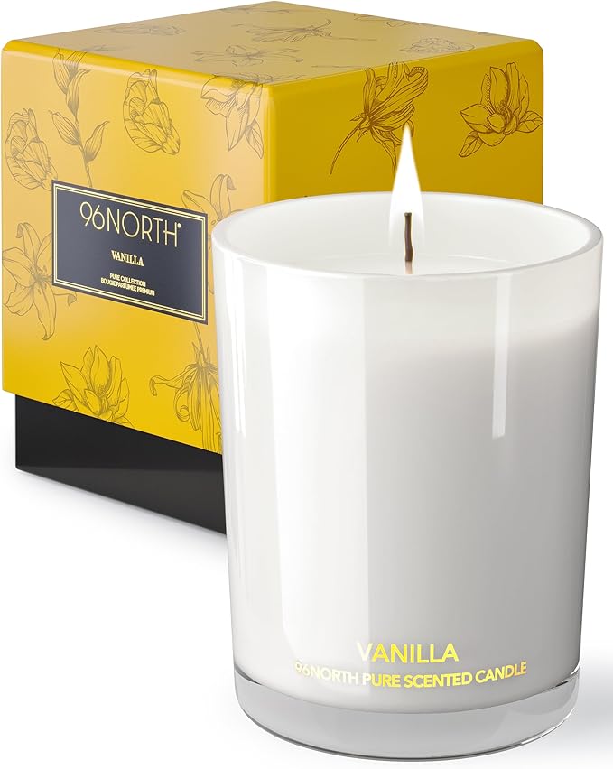 96NORTH | Pure Vanilla Candle | 100% Natural Soy Wax | One Wick Jar Candle | Natural Fragrance Technology | Non Toxic | Up to 35 Hours Burning Time | Aromatherapy Gift for Men and Women - Bloomnest