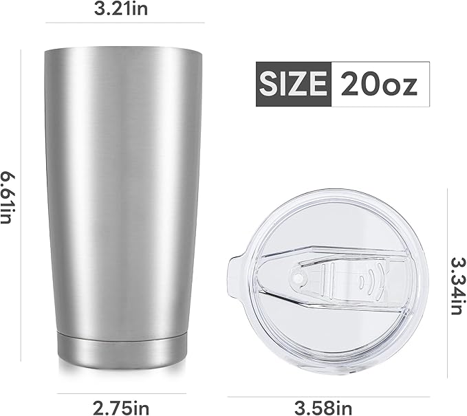 20 oz Tumbler with Lid Stainless Steel Insulated Tumblers Bulk Double Wall Vacuum Cups Powder Coated Travel Mug Keep Drinks Cold and Hot, Stainless Steel, 4 Pack - Bloomnest
