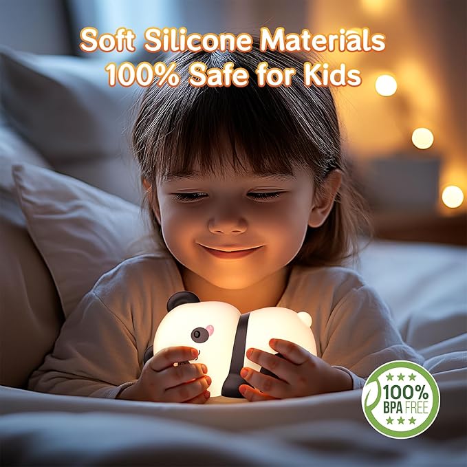 Lying Panda Night Light, Cute Baby Light 3 Level Dimmable, Nursery Nightlight for Snoothing, Sleeping Companion, Auto-Off 30Min Timer, Rechargeable Battry Cordless, - Bloomnest
