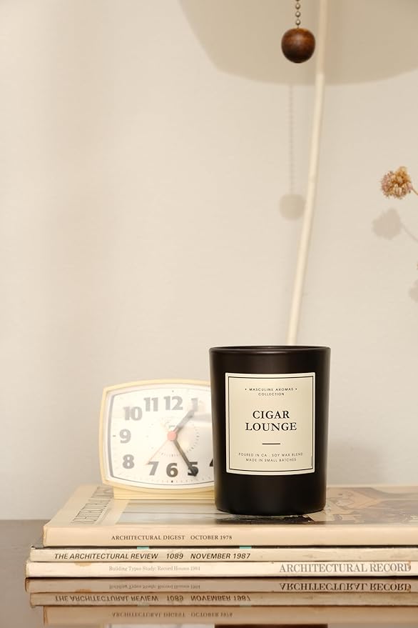 | Masculine Aromas | Small Batch | Soy Wax | 40 Hours | Scented Black Candles with Natural Essential Oils | Vegan (Cigar Lounge) - Bloomnest
