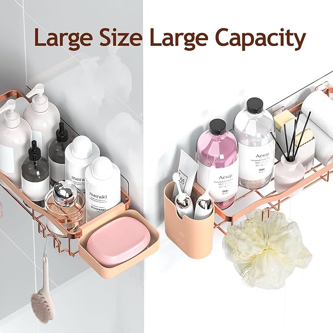 Shower Caddy Adhesive Shower Organizer 8-Pack, Rustproof Stainless Steel Bathroom Shelves, Large Capacity No-Drill Rack Storage Accessories with Soap Dish Toothbrush Holder Hooks - Bloomnest