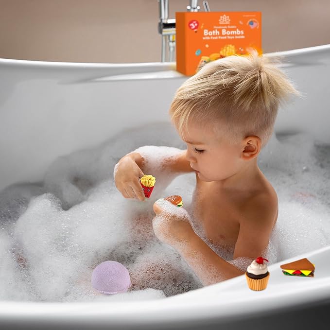 Bath Bombs for Kids Set with Toys Surprise Inside for Kids | Fast Food Toys Surprises Inside - Safe Bath Fizzies for Sensitive Skin and Quality Toys Make Your Kids Happy - Handmade in USA - Bloomnest