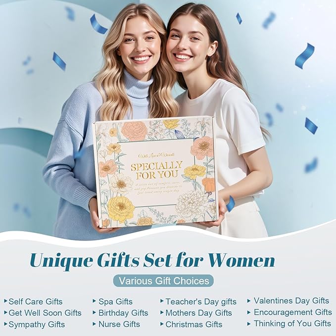 Get Well Soon Gifts Baskets for Women, Spa Self Care Gifts, Thinking of You Gift, Relaxing Sunflower Gift Basket for Her Friends Birthday Valentines Day Mothers Day Luxury Gifts, Blue - Bloomnest