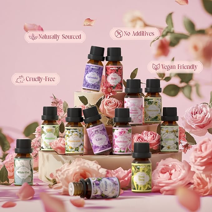 Floral Essential Oils Set, ARVIDSSON Natural Flower Essential Oil for Diffuser, Fragrance Oils for Candle Making, Lavender, Rose, Cherry Blossom, Jasmine, Gardenia and More, Gift for Women - Bloomnest