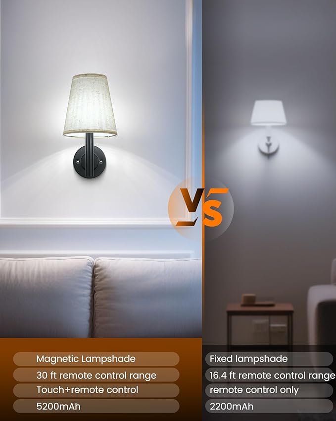 Rechargeable Wall Sconces Gold with Remote Control, 5200mAh Battery Operated Wall Lights, Wireless 16 Colors Timer & Dimmable Battery Wall Lamp for Bedroom, Living Room, Hallway - Bloomnest