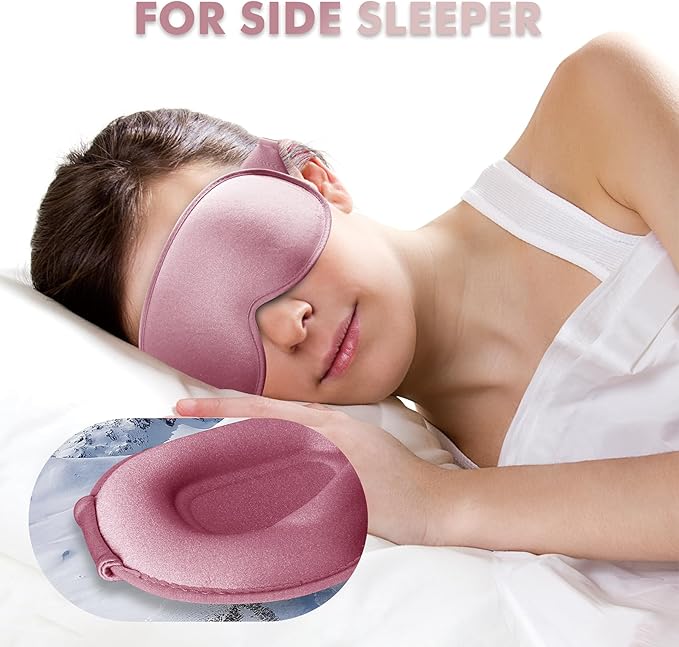 Sleep Eye Mask for Side Sleeper, Lash Extensions 3D Contoured Cup Sleeping Mask for Men Women, Travel Blackout Night Blindfold Eye Shade Cover with Adjustable Strap (Pink-Side Sleeper) - Bloomnest