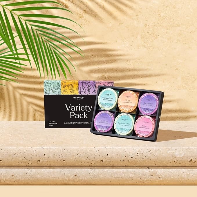 Miracle Made Variety Pack Aromatherapy Shower Steamers – Essential Oil Shower Bombs for Relaxation, Nasal Relief & Daily Self-Care – 6 Shower Melt Tablets with Dried Flowers - Bloomnest