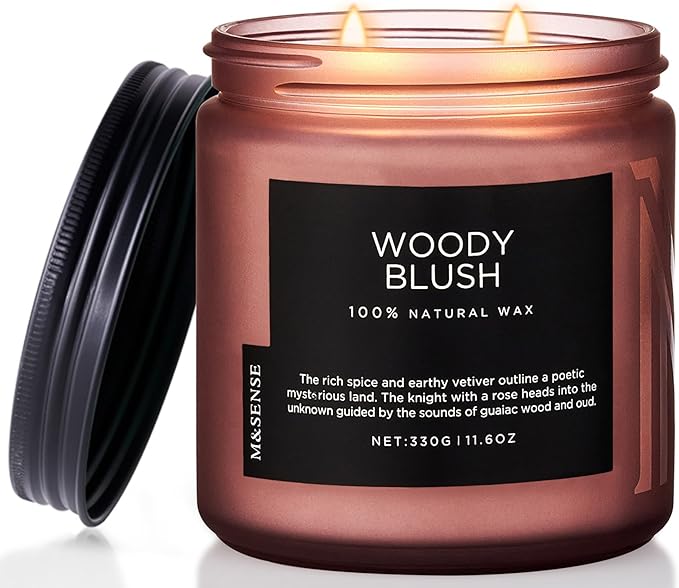 M&SENSE Rose Oudwood Scented Candle, 11.6oz 70 Hours Natural Soy Wax Long Lasting Slow Burning Candles, 2 Wick Relaxing Aromatherapy Gifts for Home Decor - Bloomnest