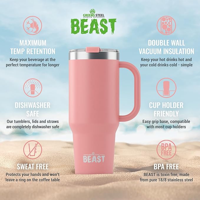 Beast 42 oz Tumbler Stainless Steel Vacuum Insulated Coffee Ice Cup Double Wall Travel Flask (Blossom Pink) - Bloomnest