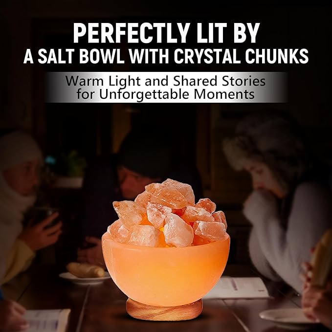 Himalayan Glow Natural Pink Salt Lamp Bowl with Crystal Chunks | Hand-Carved Himalayan Salt Lamp for Air Purification & Calming Ambiance | Home & Office Décor - Bloomnest