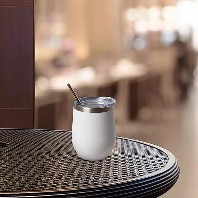 12 oz Insulated Wine Tumbler with Lid and Straw,Stainless Steel Stemless Wine Tumbler Glasses Double Wall Vacuum Wine Cups Tumbler Bulk for Coffee,Champaign,Cocktail,Office（Multicolor,4） - Bloomnest