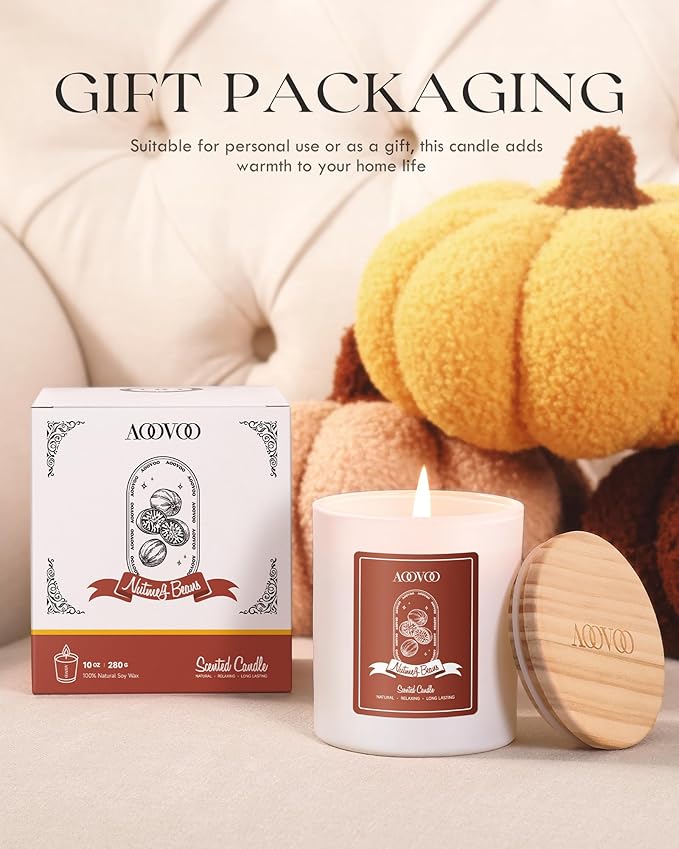 AOOVOO Nutmeg Beans Scented Candles for Women - Aromatherapy Candle with Crystals Inside, 10oz Soy Candles for Home Scented, Birthday Gifts Christmas Candle for Women Mom - Bloomnest