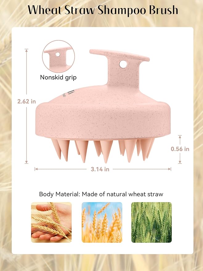 HEETA Scalp Massager Hair Growth, Silicone Scalp Scrubber Shampoo Brush for Exfoliation, Dandruff Removal & Head Massage Stress Relax, Wet & Dry Use for Thick, Thin Hair Care, Wheat Straw Light Pink HEETA