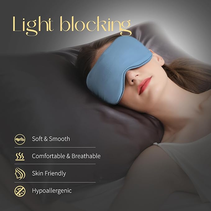 ZIMASILK Adjustable 100% 22 Momme Mulberry Silk Sleep Mask for Sleeping, Filled with Premium Mulberry Silk, Softest & Breathable Eye Sleeping Mask (Sky Blue) - Bloomnest