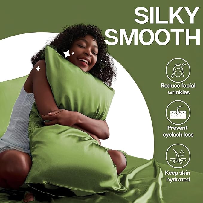 MR&HM Satin Pillowcase for Hair and Skin, Silk Satin Pillowcase 2 Pack, King Size Pillow Cases Set of 2, Silky Pillow Cover with Envelope Closure (20x36, Sage) - Bloomnest