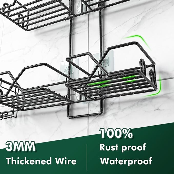 Stainless Steel Hanging Shower Caddy for Handheld Shower Heads,Adjustable Height Extra Long Bathroom Shower Organizer Hanger Rack with Hooks,Soap Holder - Bloomnest