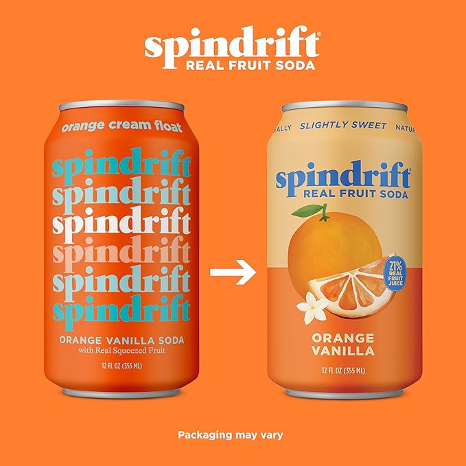 Spindrift "Orange Cream Float" Orange Vanilla Soda Made with Real Squeezed Fruit 12 Pack Case - Bloomnest