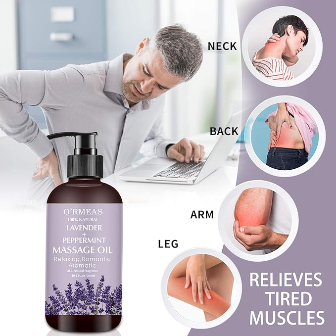 Massage Oil with Lavender and Peppermint Massage Oil for Skin Moisturizing Body Oil Lavender Oil for Men and Women 10.2 fl.oz - Bloomnest