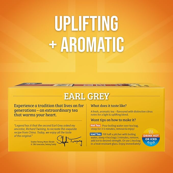 Twinings Earl Grey Black Tea Individually Wrapped Bags, 100 Count (Pack of 1), Flavoured with Citrus & Bergamot, Caffeinated, Enjoy Hot or Iced, 100 Teabags - Bloomnest