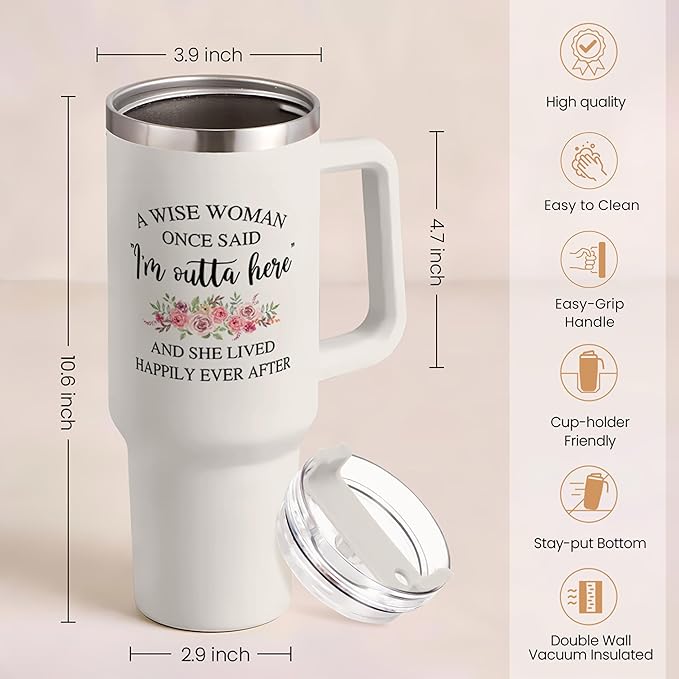 SANDJEST Retirement Tumbler 40oz Stainless Steel with Handle and Straw - Happy Retirement Gifts for Coworkers & Colleagues - Bloomnest