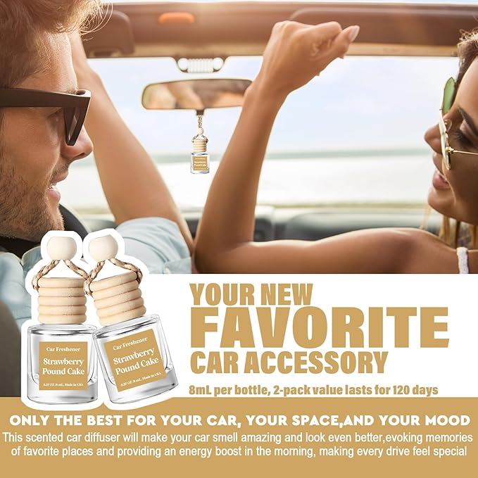 C Classy Car Air Freshener Hanging 2 Pack, Strawberry Pound Cake Essential Oil Diffuser for Cars, Cute Car Fresheners, Long-Lasting Fragrance, C ar Air Fresheners for Women & Men Gift, Made in USA - Bloomnest
